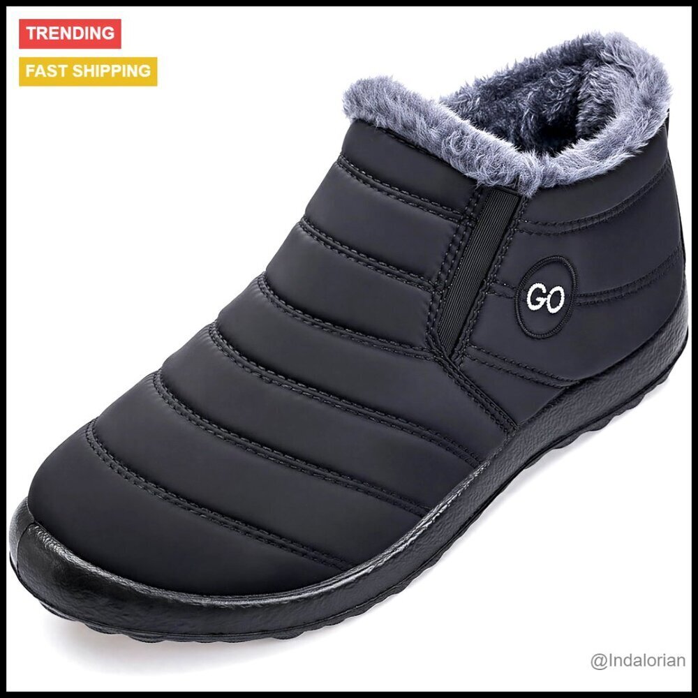 Winter Snow Boots Waterproof Slip On Ankle Booties Warm Faux Fur Lined Outdoor